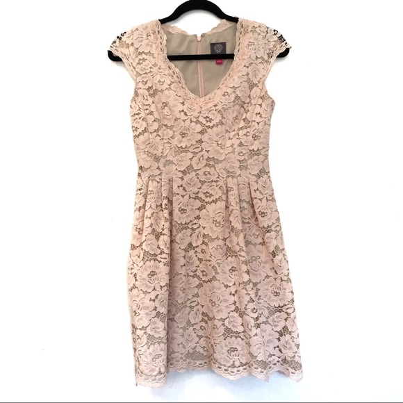 Vince Camuto Dresses & Skirts - [VINCE CAMUTO] Pink Floral Lace Midi Dress Size 2